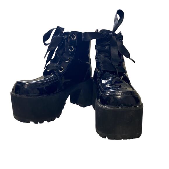 Tuk Patent Leather Iridescent Heeled Platform Boots Goth Emo Alt Womens Size 6 - Picture 5 of 12